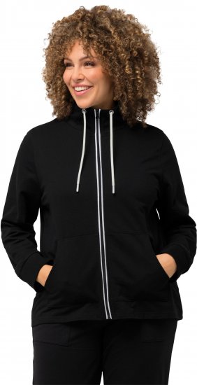 Ulla Popken Contrast Color Zip Up Sweatshirt Black - Mikiny & mikiny s kapucí - 