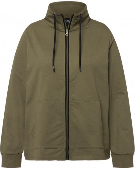 Ulla Popken Contrast Color Zip Up Sweatshirt Loden Green - Mikiny & mikiny s kapucí - 