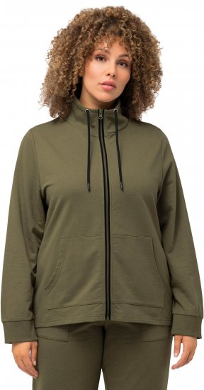 Ulla Popken Contrast Color Zip Up Sweatshirt Loden Green - Mikiny & mikiny s kapucí - 