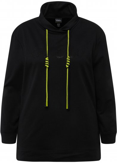 Ulla Popken GLOW Lettered Collared Sweatshirt Black - Mikiny & mikiny s kapucí - 