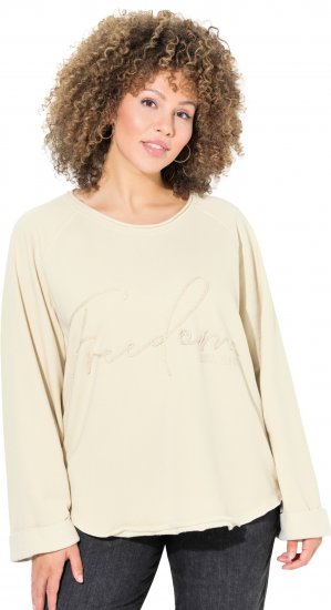 Ulla Popken Embroidered Freedom Rolled Edge Sweatshirt Sand - Mikiny & mikiny s kapucí - 