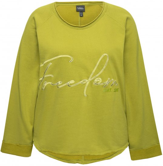 Ulla Popken Embroidered Freedom Rolled Edge Sweatshirt Avocado Green - Mikiny & mikiny s kapucí - 