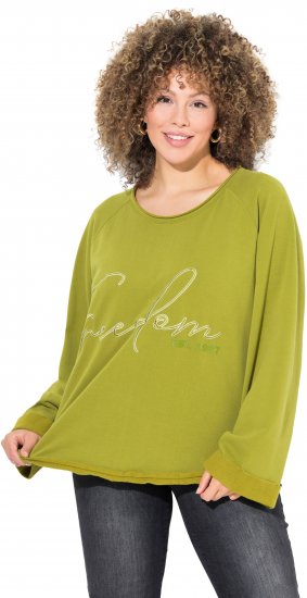 Ulla Popken Embroidered Freedom Rolled Edge Sweatshirt Avocado Green - Mikiny & mikiny s kapucí - 