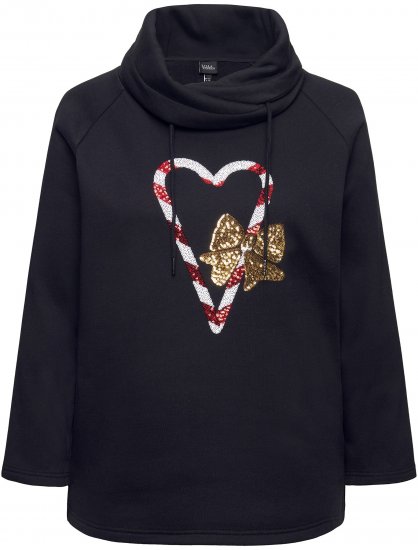 Ulla Popken Sparkling Candy Cane Graphic Sweatshirt Black - Mikiny & mikiny s kapucí - 