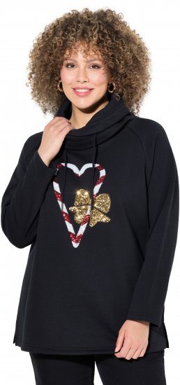 Ulla Popken Sparkling Candy Cane Graphic Sweatshirt Black - Mikiny & mikiny s kapucí - 