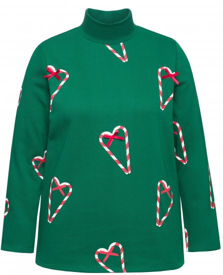 Ulla Popken Candy Cane Graphic Sweatshirt Meadow Green - Mikiny & mikiny s kapucí - 