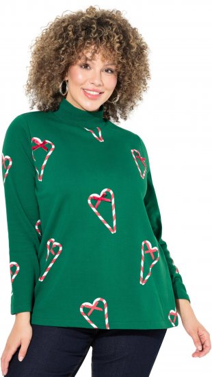 Ulla Popken Candy Cane Graphic Sweatshirt Meadow Green - Mikiny & mikiny s kapucí - 