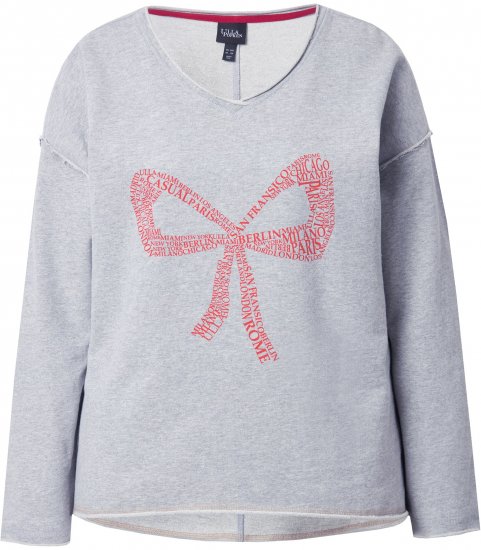 Ulla Popken Bow City Lettering Sweatshirt Light Grey Melange - Mikiny & mikiny s kapucí - 