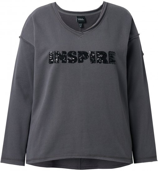 Ulla Popken Inspire Lettering V-Neck Sweatshirt Graphite Grey - Mikiny & mikiny s kapucí - 