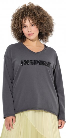 Ulla Popken Inspire Lettering V-Neck Sweatshirt Graphite Grey - Mikiny & mikiny s kapucí - 
