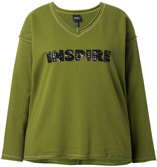 Ulla Popken Inspire Lettering V-Neck Sweatshirt Blooming Bay - Mikiny & mikiny s kapucí - 