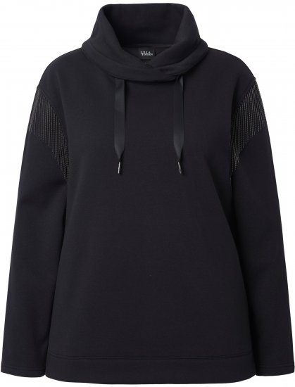 Ulla Popken Chain Fringe Smooth Fleece Sweatshirt Black - Mikiny & mikiny s kapucí - 