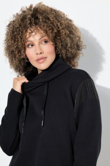 Ulla Popken Chain Fringe Smooth Fleece Sweatshirt Black - Mikiny & mikiny s kapucí - Pohodlné mikiny, hoodie a pleteniny