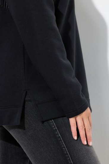 Ulla Popken Chain Fringe Smooth Fleece Sweatshirt Black - Mikiny & mikiny s kapucí - Pohodlné mikiny, hoodie a pleteniny