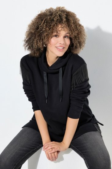 Ulla Popken Chain Fringe Smooth Fleece Sweatshirt Black - Mikiny & mikiny s kapucí - Pohodlné mikiny, hoodie a pleteniny