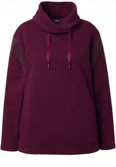 Ulla Popken Chain Fringe Smooth Fleece Sweatshirt Dark Wine Red - Mikiny & mikiny s kapucí - 