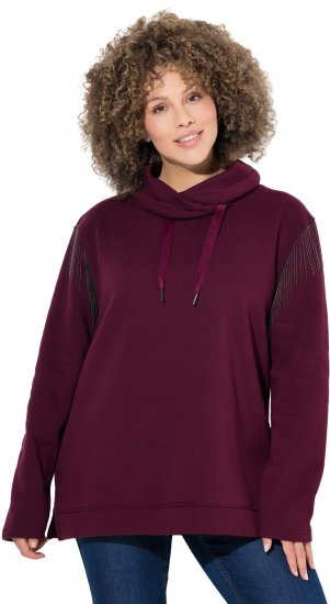 Ulla Popken Chain Fringe Smooth Fleece Sweatshirt Dark Wine Red - Mikiny & mikiny s kapucí - 