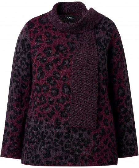Ulla Popken Leopard Print Scarf Sweater Dark Wine Red - Mikiny & mikiny s kapucí - 