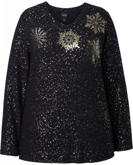 Ulla Popken Metallic Print Extra Soft Christmas Sweatshirt Black - Mikiny & mikiny s kapucí - 