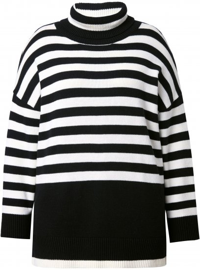 Ulla Popken Striped Stand-Up Collar Sweater Black - Mikiny & mikiny s kapucí - 