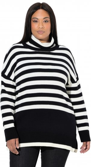 Ulla Popken Striped Stand-Up Collar Sweater Black - Mikiny & mikiny s kapucí - 