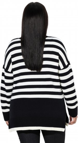 Ulla Popken Striped Stand-Up Collar Sweater Black - Mikiny & mikiny s kapucí - 