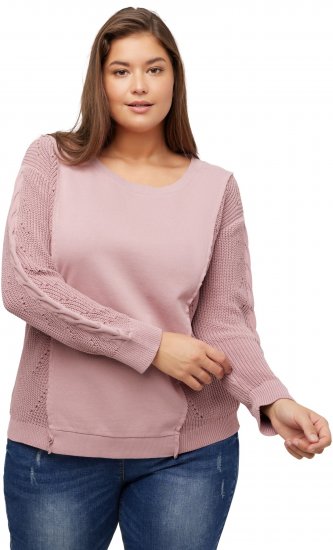 Ulla Popken Mixed Knit Patch Look Sweatshirt Old Pink - Mikiny & mikiny s kapucí - 