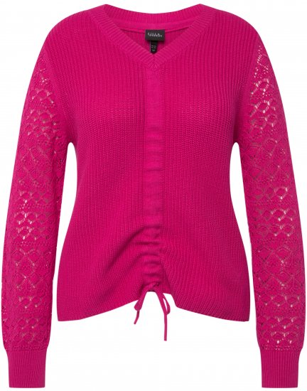 Ulla Popken Shaker Stitch Cropped Gathered Sweater Fuchsia Pink - Mikiny & mikiny s kapucí - 