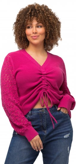 Ulla Popken Shaker Stitch Cropped Gathered Sweater Fuchsia Pink - Mikiny & mikiny s kapucí - 