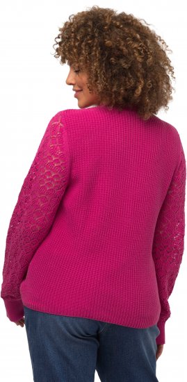 Ulla Popken Shaker Stitch Cropped Gathered Sweater Fuchsia Pink - Mikiny & mikiny s kapucí - 