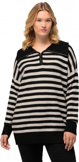 Ulla Popken Striped Troyer Collar Sweater Black - Mikiny & mikiny s kapucí - 