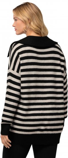 Ulla Popken Striped Troyer Collar Sweater Black - Mikiny & mikiny s kapucí - 