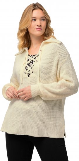 Ulla Popken Lace Up Sailor Collar Sweater Vanilla - Mikiny & mikiny s kapucí - 