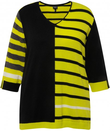 Ulla Popken Mixed Stripe 3/4 Sleeve Colorblock Sweater Apple Green - Mikiny & mikiny s kapucí - 