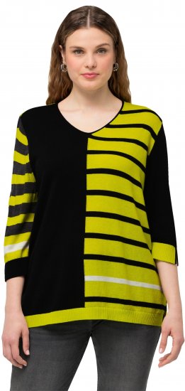 Ulla Popken Mixed Stripe 3/4 Sleeve Colorblock Sweater Apple Green - Mikiny & mikiny s kapucí - 