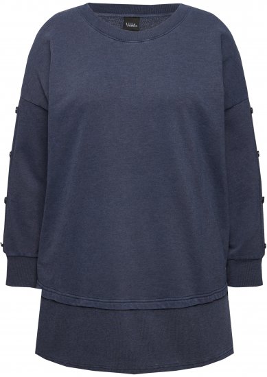 Ulla Popken Layered Look Button Sleeve Sweatshirt Navy - Mikiny & mikiny s kapucí - 