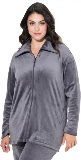 Ulla Popken Velour Loungewear Jacket Dark Grey - Mikiny & mikiny s kapucí - 