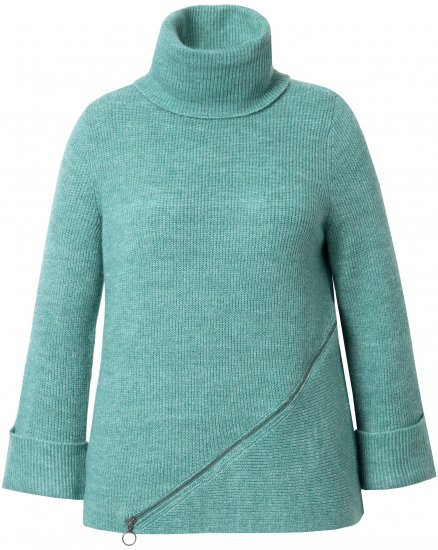 Ulla Popken Asymmetric Zipper Turtleneck Sweater Green - Mikiny & mikiny s kapucí - 