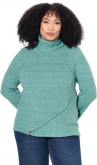 Ulla Popken Asymmetric Zipper Turtleneck Sweater Green - Mikiny & mikiny s kapucí - 