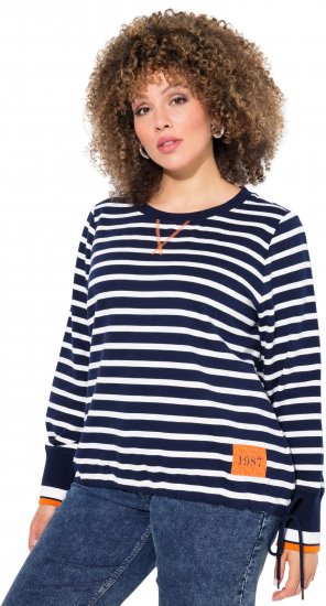 Ulla Popken Striped Drawstring Hem Sweatshirt Navy - Mikiny & mikiny s kapucí - 