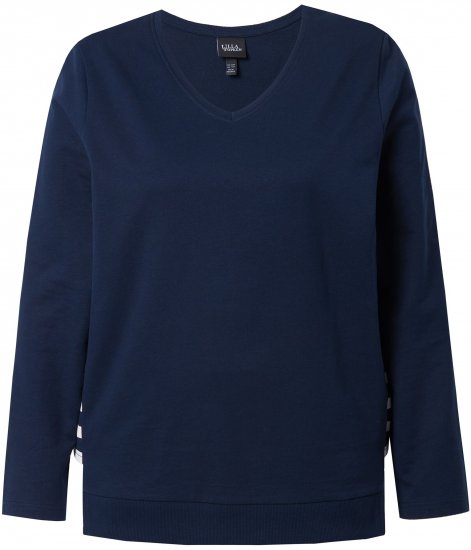 Ulla Popken Stripe Panel Long Sleeve V-Neck Sweatshirt Navy - Mikiny & mikiny s kapucí - 