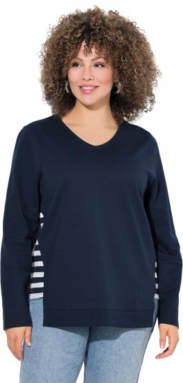 Ulla Popken Stripe Panel Long Sleeve V-Neck Sweatshirt Navy - Mikiny & mikiny s kapucí - 