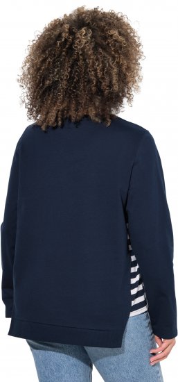 Ulla Popken Stripe Panel Long Sleeve V-Neck Sweatshirt Navy - Mikiny & mikiny s kapucí - 