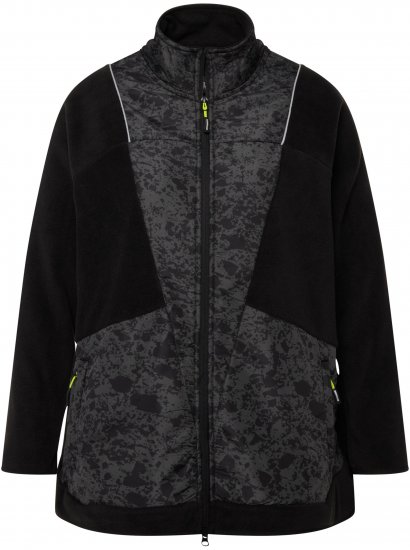 Ulla Popken Patch Print Fleece Jacket Black - Mikiny & mikiny s kapucí - 