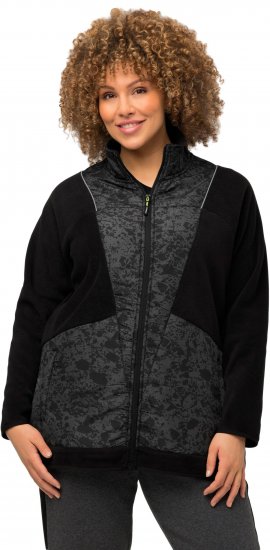 Ulla Popken Patch Print Fleece Jacket Black - Mikiny & mikiny s kapucí - 