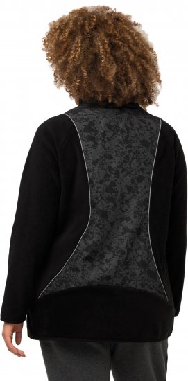 Ulla Popken Patch Print Fleece Jacket Black - Mikiny & mikiny s kapucí - 