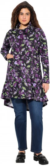 Ulla Popken Floral Stand-Up Collar Flounce Panel Sweatshirt Black - Mikiny & mikiny s kapucí - 