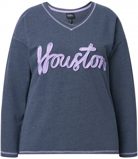 Ulla Popken Houston Textured Lettering Sweatshirt Navy - Mikiny & mikiny s kapucí - 