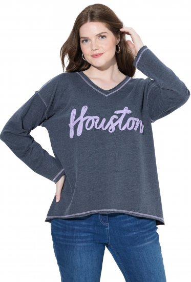 Ulla Popken Houston Textured Lettering Sweatshirt Navy - Mikiny & mikiny s kapucí - 