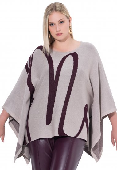 Ulla Popken Brushstroke Knit Poncho Beige - Mikiny & mikiny s kapucí - 